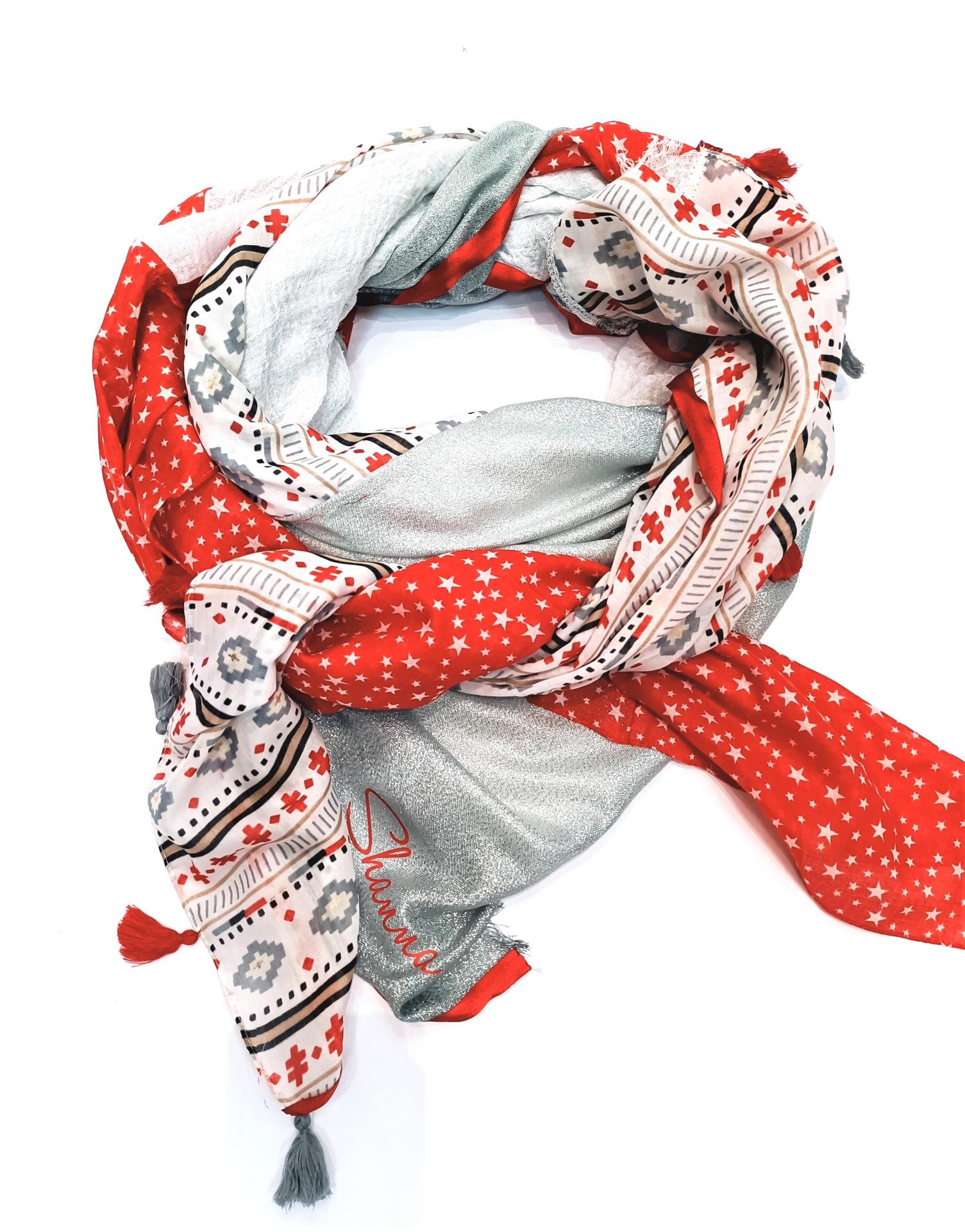 New foulard shanna blc rouge argent